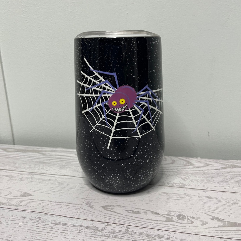 Way To Celebrate Halloween Spider Wine Tumbler Black Glitter 16oz Stainless